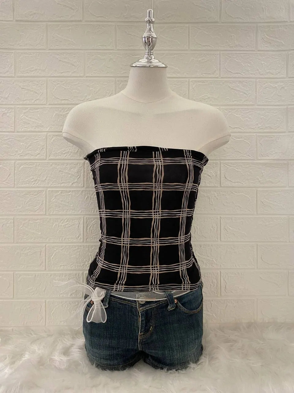 Black Plaid Tube Top 1