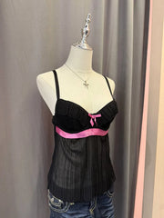 Black Pleated Babydoll Pink Ribbon Bustier 2
