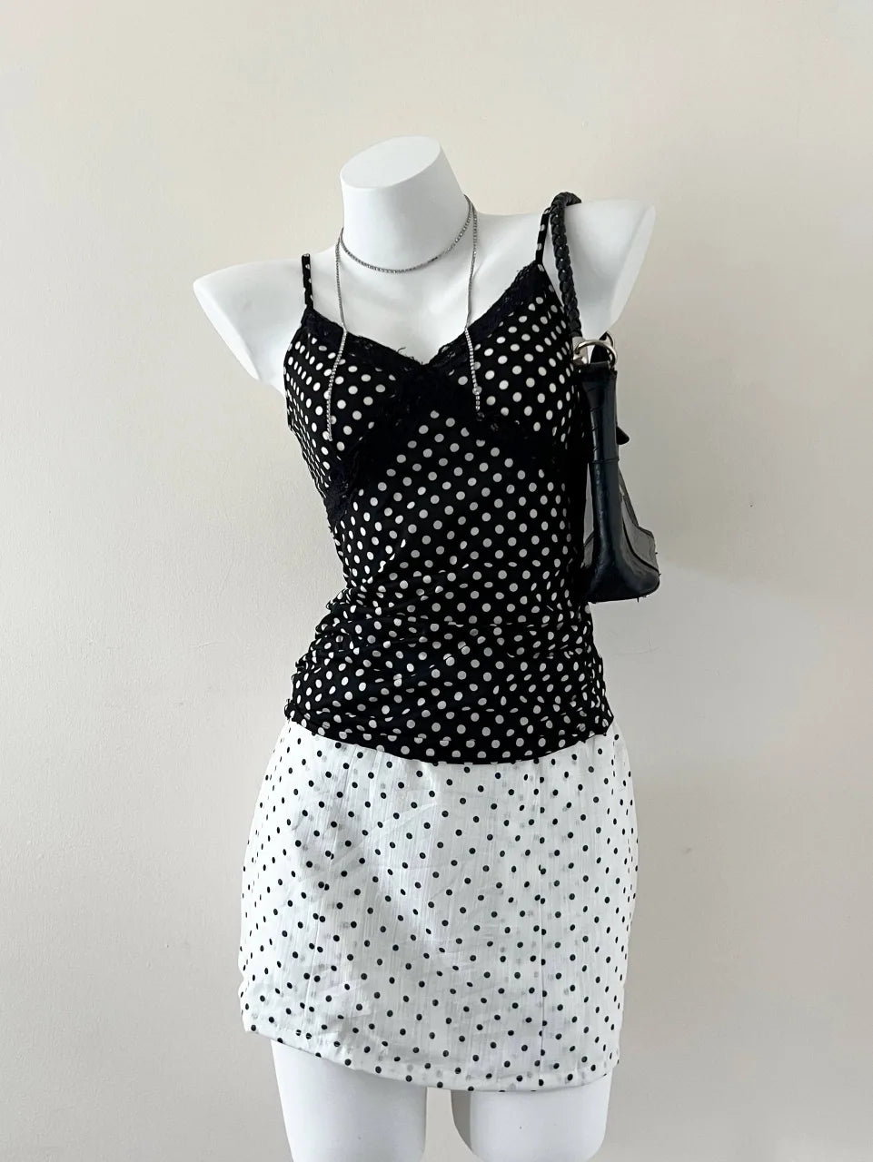 Black Polka Dot Lace Trim Cami 1