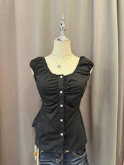 Black Reworked Milkmaid Blouse 1