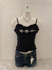 Black Ruffle Bejeweled Cami 1