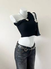 Black Ruffle Neckline Ribbed Toga 2
