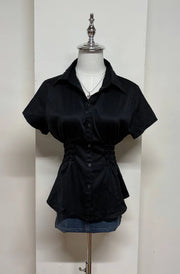 Black Satin Cinched Blouse 1