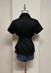 Black Satin Cinched Blouse 3