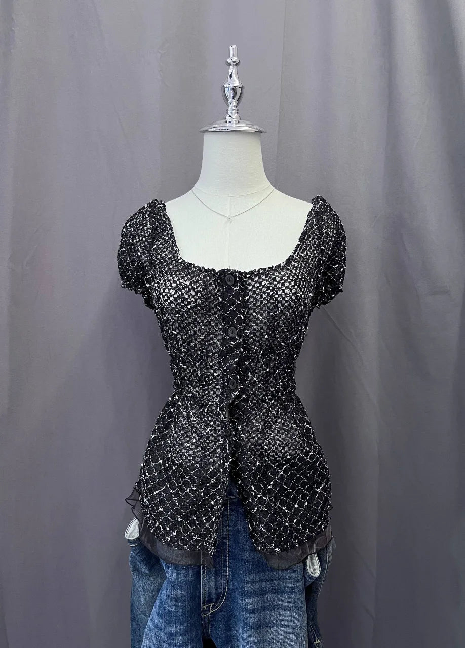 Black Sequin Babydoll Blouse 1