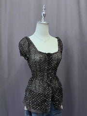 Black Sequin Babydoll Blouse 3