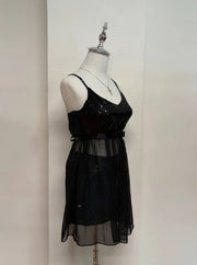 Black Sequinned Half Sheer Cami Dress 2