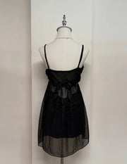 Black Sequinned Half Sheer Cami Dress 3
