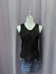 Black Sequinned Ribbon Tank 1