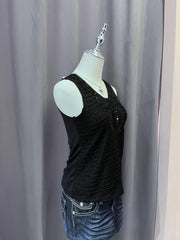 Black Sequinned Ribbon Tank 2