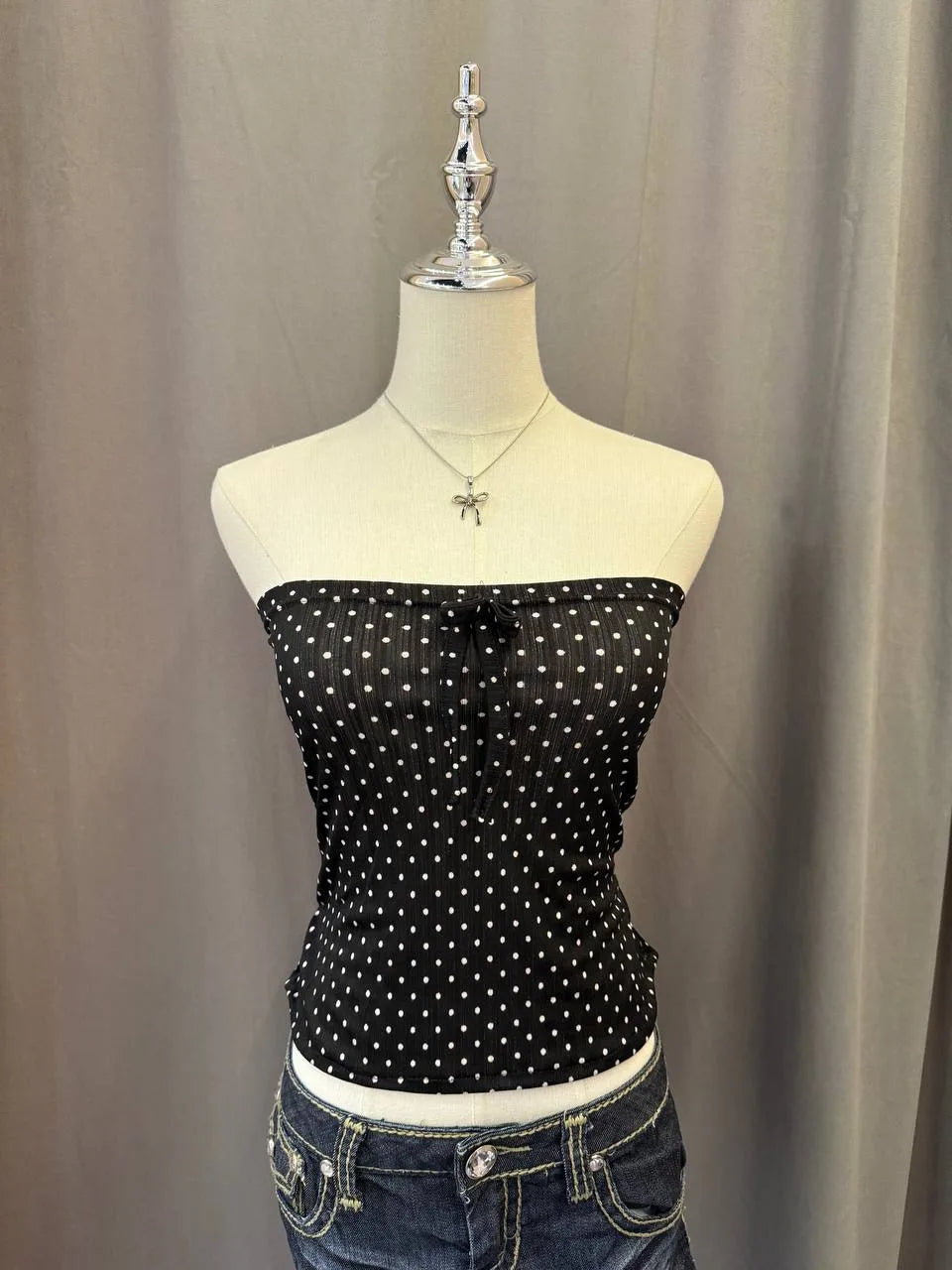 Black Small Polkadot Reworked Tube Top 1
