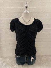 Black Studded Puff Sleeve Ruched Blouse 1