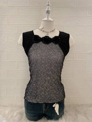Black Tank with Rosette Neckline 1