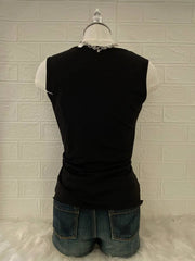 Black Tank with Rosette Neckline 2