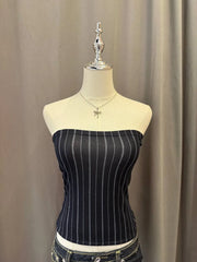 Black Vertical Striped Reworked Tube Top 1