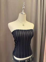 Black Vertical Striped Reworked Tube Top 2