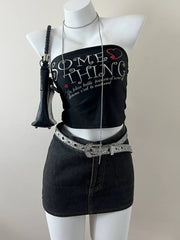 Black Washed Denim Mini Skirt 1