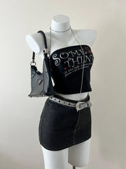 Black Washed Denim Mini Skirt 2