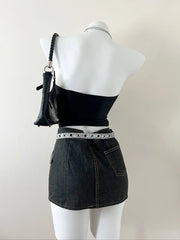 Black Washed Denim Mini Skirt 3