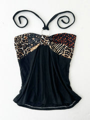 Black with Animal Print Bust Halter 1