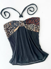 Black with Animal Print Bust Halter 2