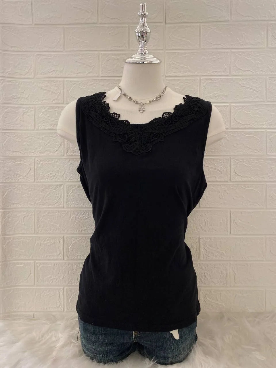 Black with Applique Hem Tank 1