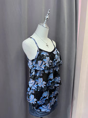 Black with Blue Florals Ruffle Tier Cami 2