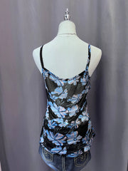 Black with Blue Florals Ruffle Tier Cami 3