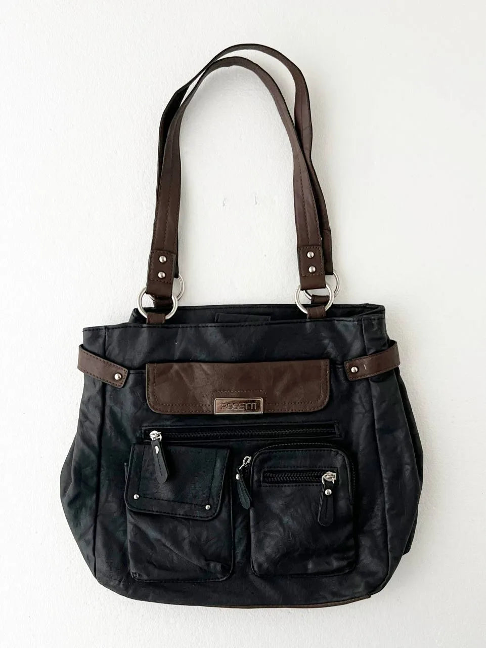 Black with Brown Detail Shoulder Bag 1