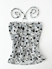 Black with Daisies Textured Halter 1