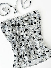 Black with Daisies Textured Halter 2