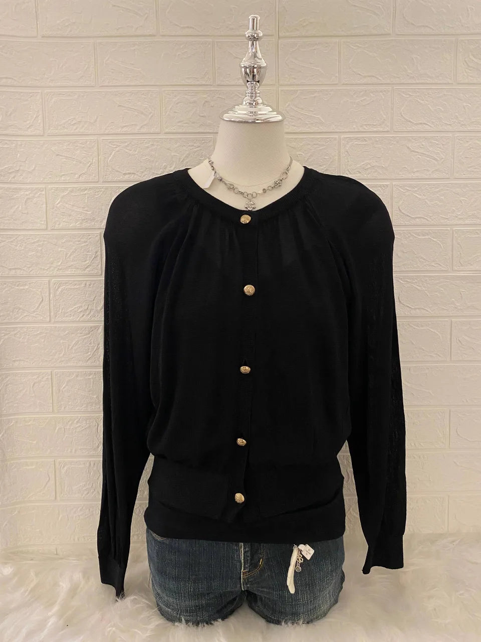 Black with Gold Button Cardigan 1
