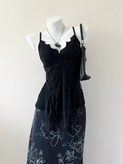 Black with Mesh Layer Crochet Trim Cami 1