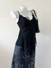 Black with Mesh Layer Crochet Trim Cami 2