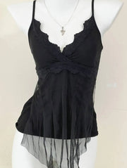 Black with Mesh Layer Crochet Trim Cami 4