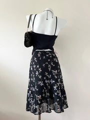 Black with Pastel Florals Midi Skirt 2