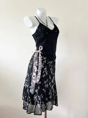 Black with Pastel Florals Midi Skirt 3
