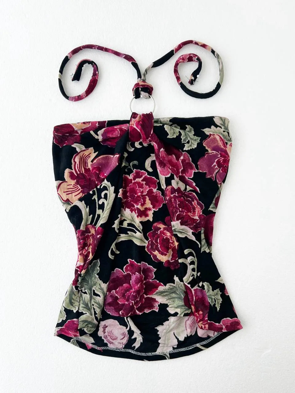 Black with Pink Florals Halter 1