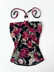 Black with Pink Florals Halter 1