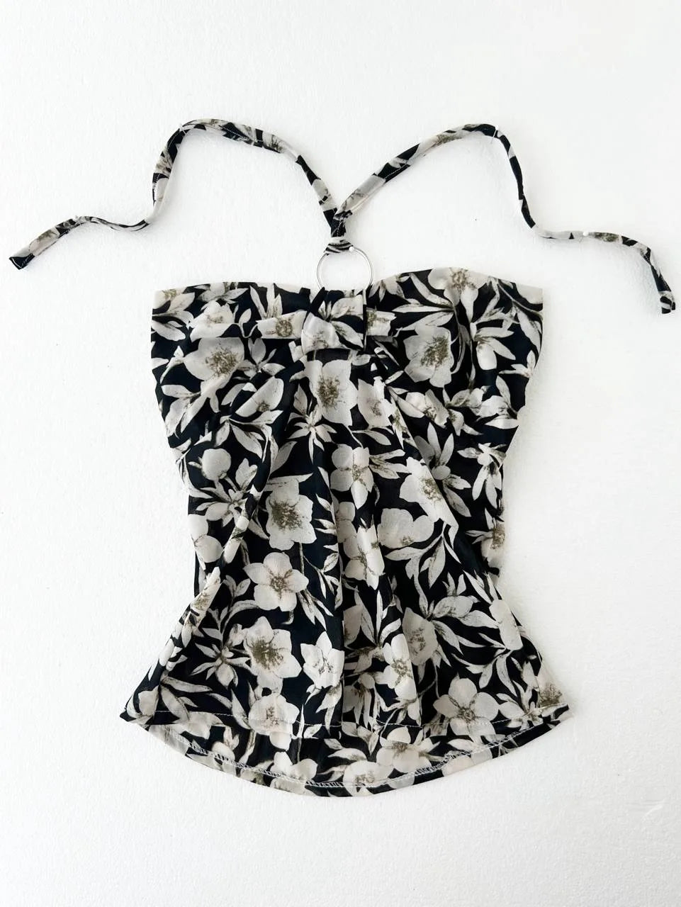 Black with White Florals Halter 1