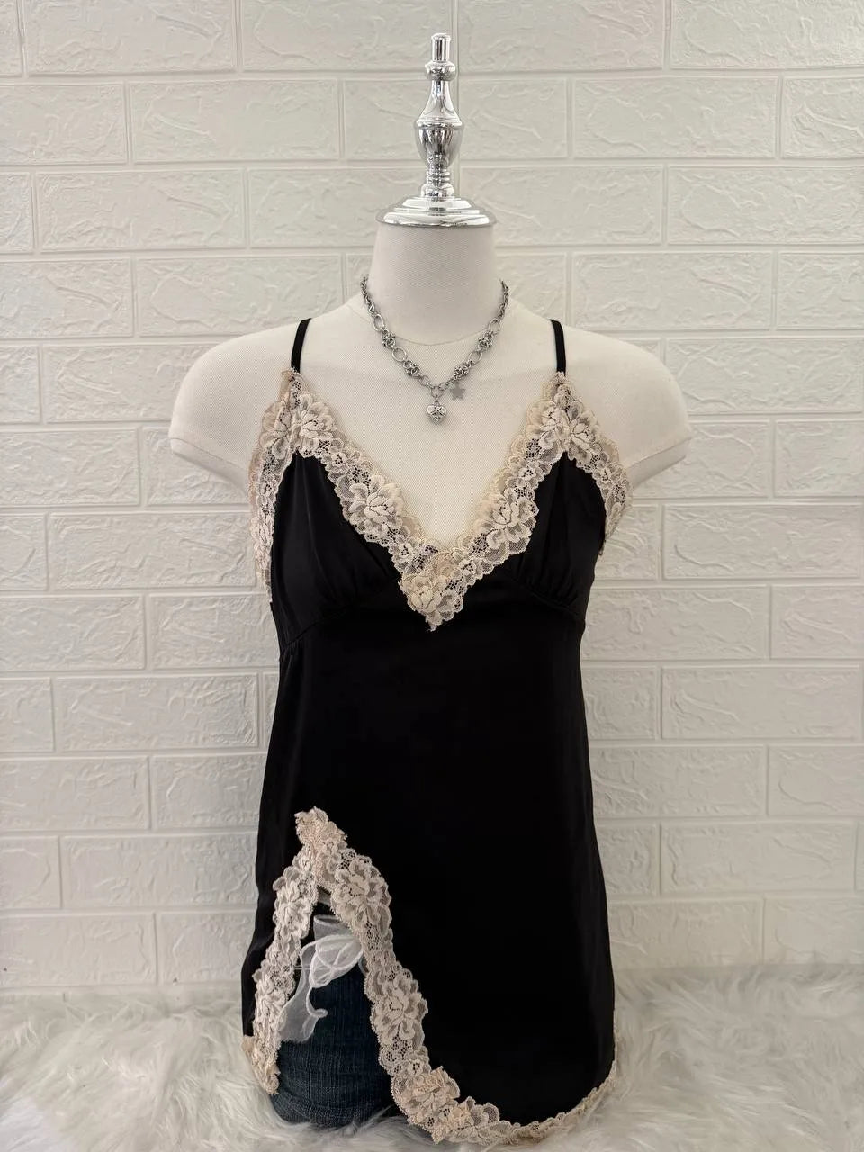 Black with white lace camis 1