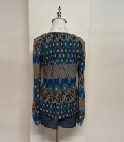 Blue and Brown Sequin Printed Long Sleeve Blouse 3