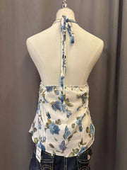 Blue And White Floral Printed Reworked Halter 3
