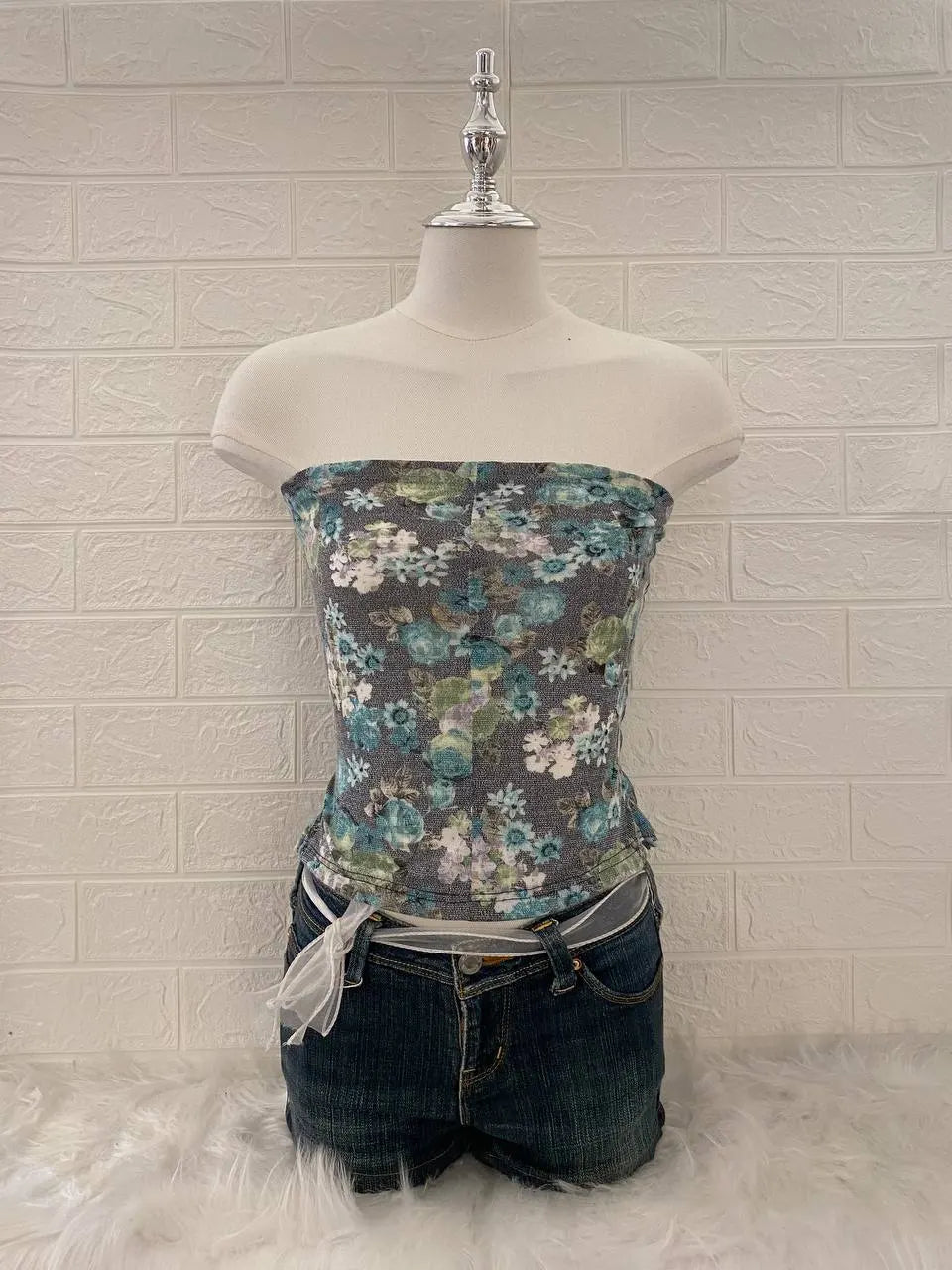 Blue Floral Tube Top 1
