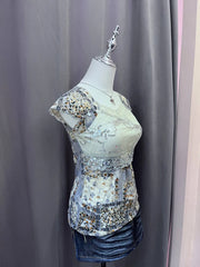 Blue Patchwork Mesh Overlay Blouse 2