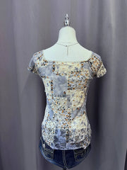 Blue Patchwork Mesh Overlay Blouse 3