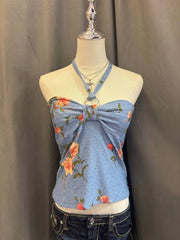 Blue Pink Floral Reworked Halter 1
