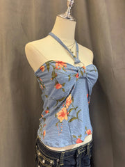 Blue Pink Floral Reworked Halter 2
