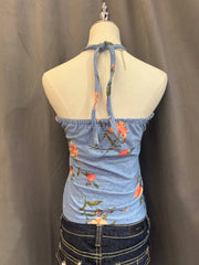 Blue Pink Floral Reworked Halter 3