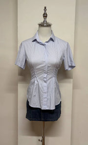 Blue Pinstriped Cinched Blouse 1